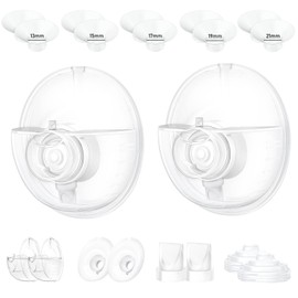 Two M5 24mm Full Set Collector Cup Only Compatible with Momcozy M5 and 10pcs 13/15/17/19/21mm Flange Inserts, Including Inserts*10, 24mm Flange*2, Collector*2, Duckbill Valve*2,Diaphragm*2