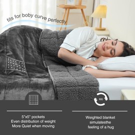 Aemicion Weighted Blankets Queen Size 20lbs for Adults,Soft Sherpa Fleece Heavy Weighted Blanket with Cozy Plush Flannel,Fluffy Warm Weighted Throw Blanket,60x80 inches,Dark Grey on Both Sides
