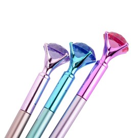 8pcs Kawaii Ballpoint Pen Big Gem Crystal Bling Metallic Ball Pen Gel Ink Pen Student Pens Rollerball Pens For Student Gift Stationery School Office Supplies, 0.5mm Blue Ink