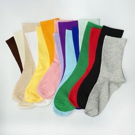 Vivid Color Daily Ribbed Crew Socks 12-Piece Set Blue/FREE 2ea