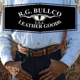 R.G. BULLCO - 1-1/2" to 1-3/4" Tapered Full Grain Leather Belt with Double Edge Stitch and Roller Buckle - Tan/Black - Size 30 - RGB-4553