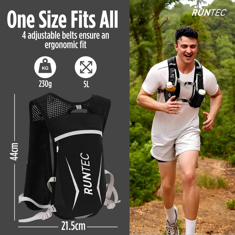 RUNTEC® Black Lightweight Running Vest Hydration Backpack | 2X Water