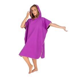 Gräfenstayn Premium Badeponcho mit Knöpfen - Öekotex 100 - Umziehhilfe Damen & Herren - Surf-Poncho Strand - Handtuch-Poncho Erwachsene - Umkleide-Hilfe - Badeumhang Mikrofaser (L-XL lila)