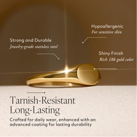 BENIQUE Gold Signet Rings for Women Men, Stackable Chunky Statement Plain Heart Dainty Pinky Ring, Non-Tarnish 18k Gold Plated Stainless Steel Size 3 4 5 6 7 8 9 10 (Slim Oval Signet Ring, 2.5)