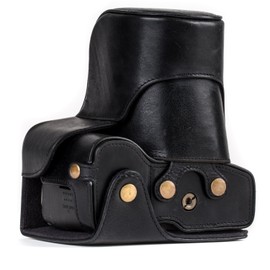 MegaGear MG1192 Ever Ready Genuine Leather Camera Case Compatible with Canon EOS Rebel T8i, Kiss X10i, Rebel T7i, Kiss X9i, 77D, 9000D (18-55mm), Black