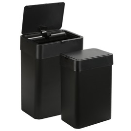 SYNCVIBE 2 Pack Bathroom Trash can 2.5 Gal and 4 Gal Sensor Trash Bin, Automatic Garbage Can with Lid, Waterproof Slim Trash Can, Plastic Smart Wastebasket for Bedroom, Living Room, Black