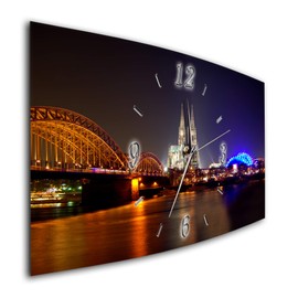 Bilder-Manufaktur BM Funk Quarz Wanduhr Funkwanduhr Funkwanduhren Funkuhr Funkuhren kein Ticken lautlos geräuschlos leise modern ohne Tickgeräusche groÃŸ XXL Wohnzimmer Küche Skyline Köln Dom 7000-1a