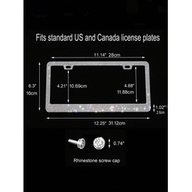 Rhinestone Car License Plate Frame with Screws & Bolts Cap, Car License Plate Holder, Universal Car Exterior Accessories for Women & Girls
