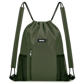 WANDF Drawstring Backpack with Shoulder Pad, Sports Gym Backpack with Mesh Pocket, Drawstring Backpack for Men and Women (Dark Green)