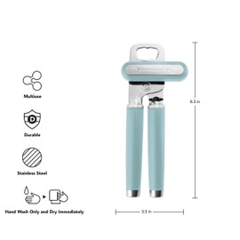 KitchenAid Classic Multifunction Can Opener and Bottle Opener Easy to Use, Razor Sharp Stainless Steel Cutting Wheel, Soft Ergonomic Handles, Mineral Water