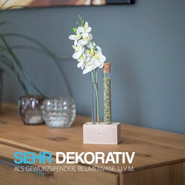 Tuuters Spice Rack Wooden Spice Rack with Test Tubes and Corks 190 x 340 mm, Transparent/Brown (10 Holes)