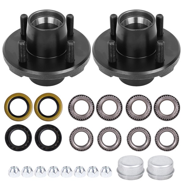YEOPGYEON 2 Sets Trailer Hub Kit 4 Bolt 4 for 2000 lbs Trailer Axles 1" & 1-1/16" Straight Spindle, Trailer Idler Hub Kit with L44643 L44649 Bearing Kit