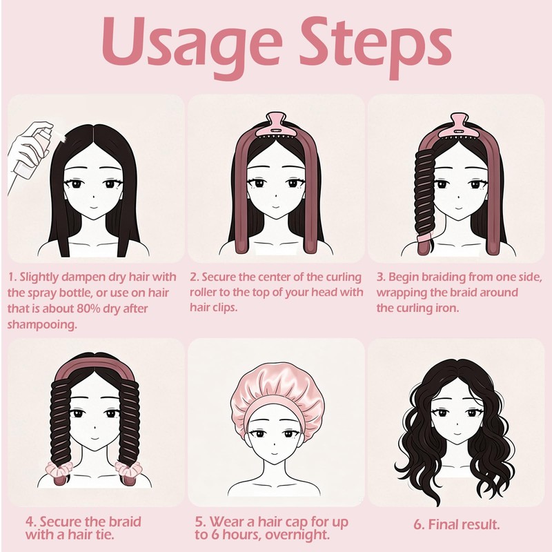 Heatless Curlers Set, Heatless Curls Overnight - Pink