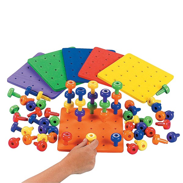 Fun Express Stack It Peg Game with Board Occupational Therapy for Autism, (1 Board and 30 Pegs)