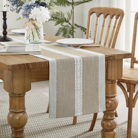 Wracra Embroidery Cotton Linen Table Runner, Farmhouse Style Indoor Outdoor Coffee Table Runner 180 cm for Party Dining Room Kitchen Decorations (Coffee, 180 cm)