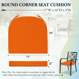 Wellsin Outdoor Chair Cushions for Patio Furniture - Patio Chair Cushions Set of 4 - Waterproof Round Corner Outdoor Seat Cushions 17"X16"X2", Orange