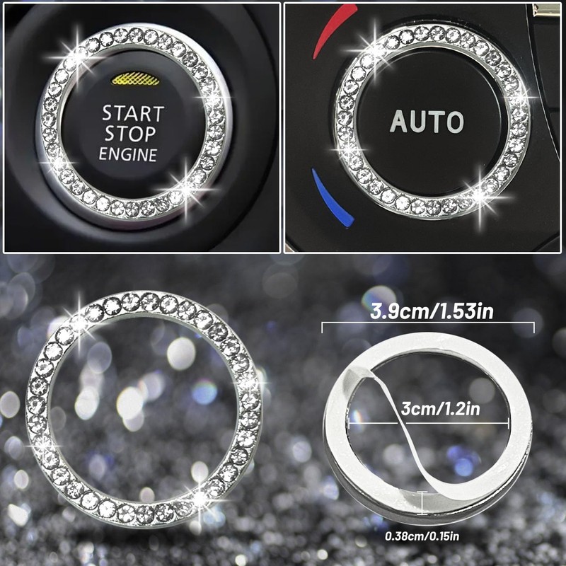 2pcs Bling Car Cup Holder Coasters & 2pcs Push Start