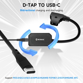 Moman PD100 D-Tap to USB-C 100W Fast Charging Adapter & Power Supply, bidirectional Charging and discharging for V-Mount Battery, Camera Smartphone Laptop Tablet