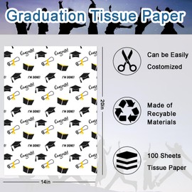 Ywdbzjhs 60 Sheets 2025 Graduation Tissue Paper, 20x14 inch Graduate Cap Diploma Scroll Book Patterns Gift Wrapping Paper for 2025 Art Craft Graduation Party (Black)