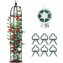 SDLDEER Garden Obelisk Trellis for Climbing Plants Outdoor, 1Pcs 6.7FT Rustproof Metal Plant Flower Trellises,Garden Obelisk Trellis for Indoor Outdoor Flowers Vegetable Fruits Vines Support(Black)