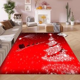 kxry Area Rugs 3X5 Feet, Merry Christmas Soft Machine Washable Area Rugs Santa Claus Deer Xmas Tree Galaxy Red Non Slip Foldable Floor Carpet for Living Room Bedroom Dining Room Dorms