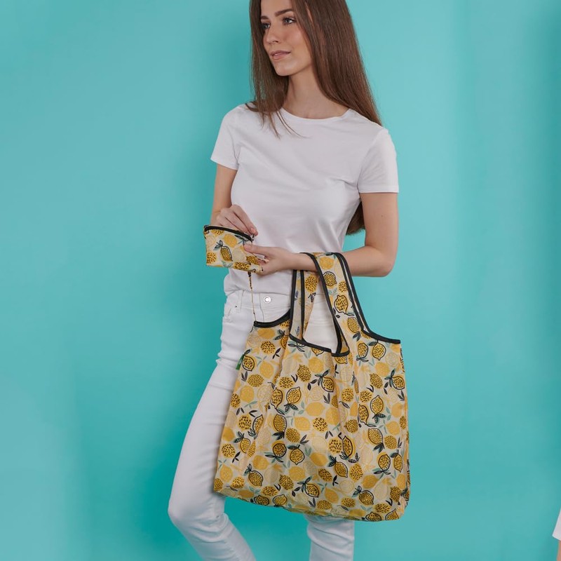 ECO CHIC Foldable Reusable Large Recycled Grocery Bags Lightweight Shopping