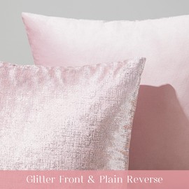 Phantoscope Pack of 2 Sparkling Velvet Decorative Solid Throw Decorative Pillow Cover Soft Silver Shiny Square Cushion Cover Pillowcase for Couch Bed and Chair, Pink, 20 x 20 inches, 50 x 50 cm