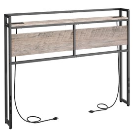 HOOBRO Full Size Headboard, Headboard with 2 Outlets and 4 USB Ports, Adjustable Height, Storage Rack, Sturdy and Stable, Easy Assembly, Greige and Black