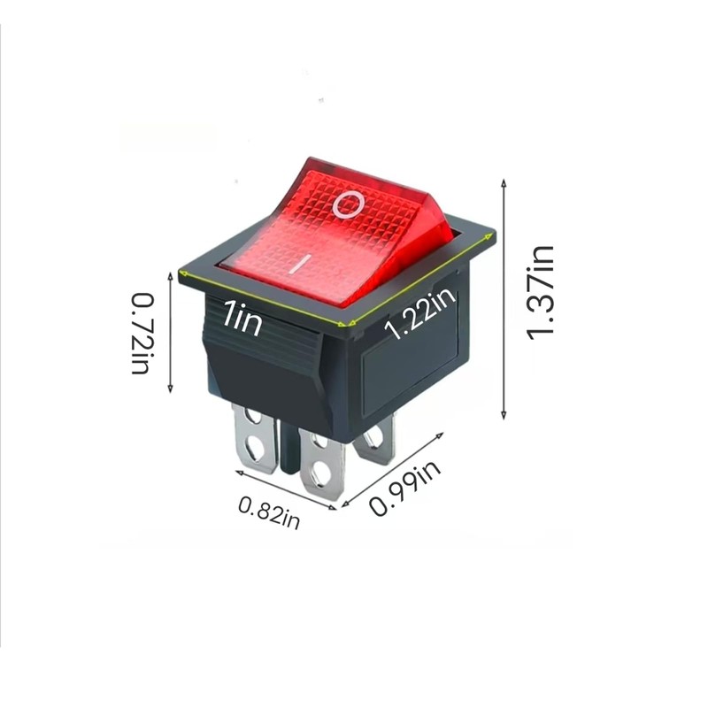 1Pcs KCD4 red Rocker Switch, 4 pin with Light AC250V