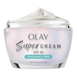 Olay Super Cream con protector solar SPF 30, hidratante facial ligero sin fragancia con protección solar, cuidado de la piel 5 en 1, hidratante, iluminante, reafirmante, niacinamida, vitamina C