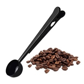 Coffee Bean Measuring Spoon with Bag Clip | Stainless Steel Coffee Scoop with Built-in Bag Sealer (Black)