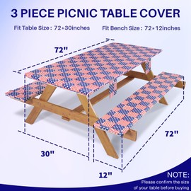 Jobunai 72In Picnic Table Cover with Bench Covers Fitted Stain Resistant Rectangular Table Cloth Campers Patio Garden Vacation Gear Cool Gifts for 40th 50th 60th 70th Grandparents Grandma Grandpa