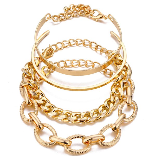 Octwine Boho Stackable Bracelet Set Gold Chunky Layered Link Bracelet Chain Jewelry for Women Girls 4PCS Cute Simple Fashion (Gold)