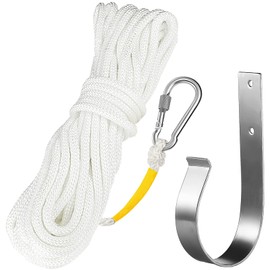 Homaisson 15 M/50 Ft Braided Polypropylene Line with Spring Hook and Ring Buoy Bracket, Hollow Life Rope Single Hook Fire Rescue Rope, Rope Heaving Line Outdoor Climbing Rope