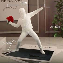 Taxually Sculpture Decoration, Sculptures Banksy Flower Thrower Statue Model Modern Ornaments Figure Stable for Desktop, Table, Living Room, Bedroom