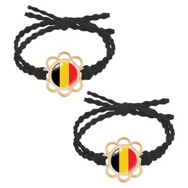 Black Elastic Hair Ties with Germany Flag Beads - 2Pcs Bracelets Hair Ties No Damage for Thick or Thin Hair,Ponytail Holders Hair Bands Hair Accessories for Women Girls Soccer Clubs Rubber Bands