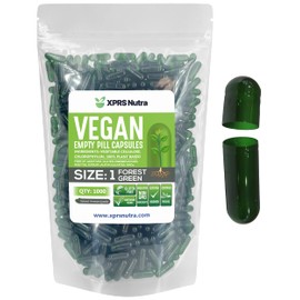 XPRS Nutra Size 1 Empty Capsules - 1000 Count Empty Vegan Capsules - Vegetarian Pills - DIY Vegetable Capsule Filling- Veggie Pill Caps for Do-It-Yourself Supplements (Forest Green)