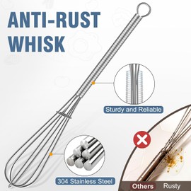Walfos Mini Whisk,304 Stainless Steel Small Whisk, 5+7+10in Wisking Tool Stainless 5.7in Long-Handle Silver Espresso Whisks, Blending Ingredients, Mixing Sauces. Ideal for Commercial & Home Use.
