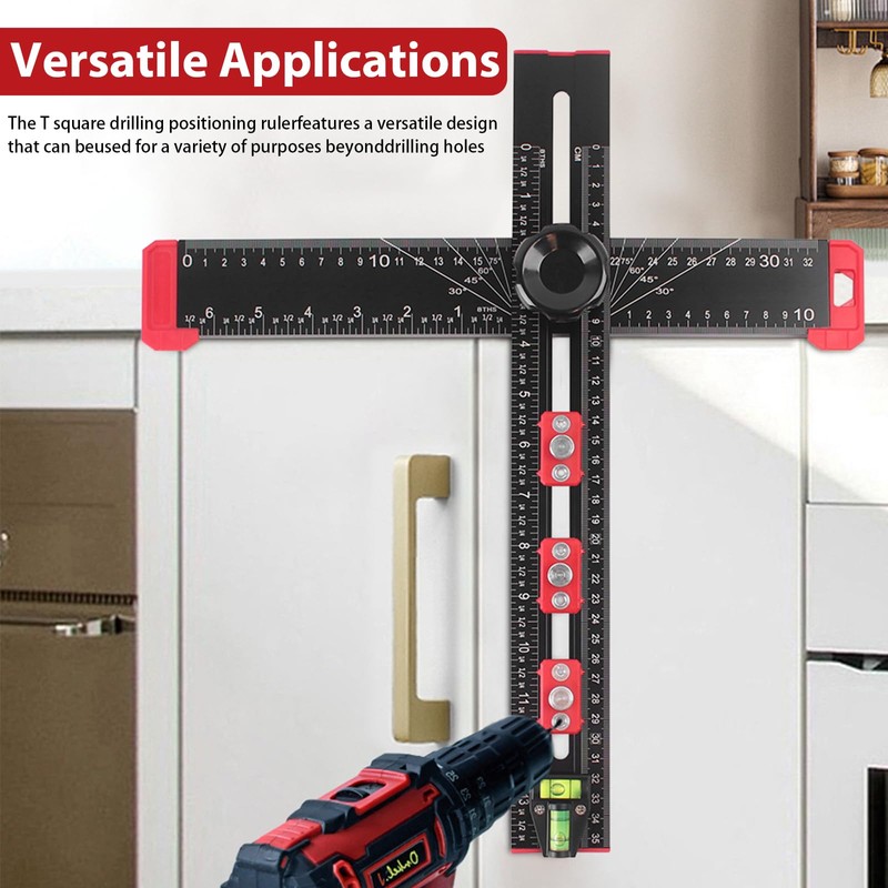 TRUTOPWAY 4-in-1 Aluminum Drilling Positioning Ruler, 16" Multifunctional T Square