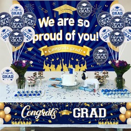 Sursurprise 2024 Graduation Decorations Navy Blue, We Are So Proud of You Background Congratulations Grad Banner, Latex Balloons, Class of 2024, Congratulations Graduation Party Supplies