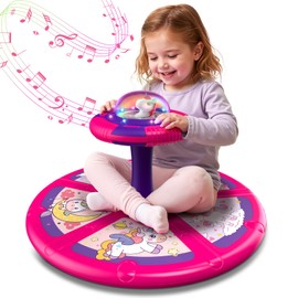 Flooyes Unicorn Sit and Spin Toys for Toddlers Girls 2 Years Old, Christmas Birthday Gifts for 1 2 3 4, with LED and Music, 360° Spin