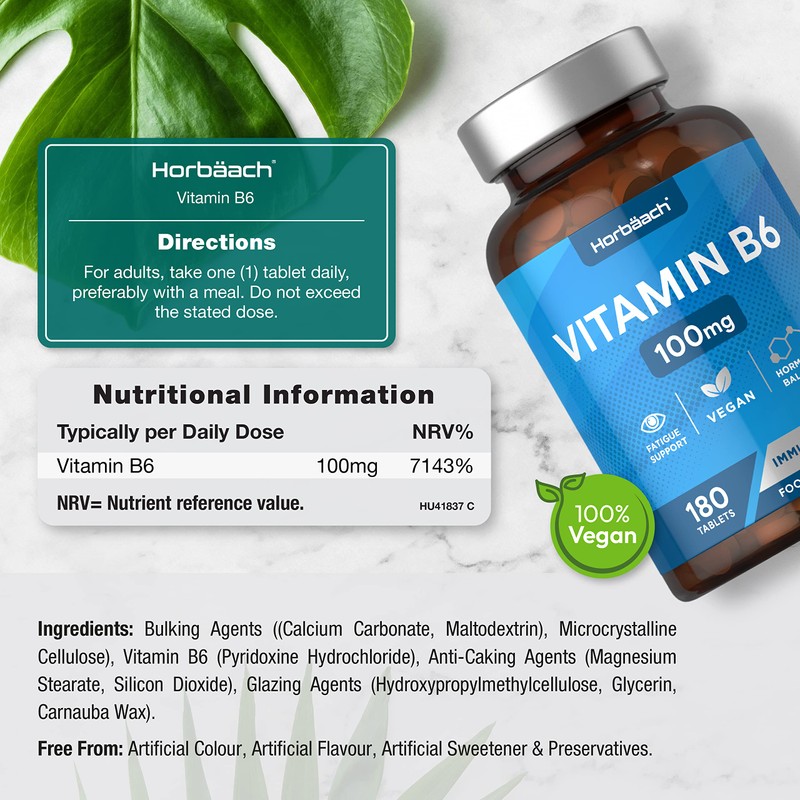 Vitamin B6 100mg | 180 High Strength Tablets | Regulation