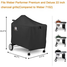SUPJOYES Grill Cover for Weber Performer Deluxe Charcoal, 22 Inch Charcoal Grill Cover, Premium Heavy Duty Waterproof Grill Cover for Weber 7152 Performer Charcoal Grills