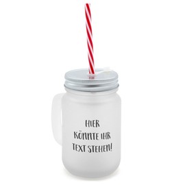printplanet® - Drinking Glass with Handle and Straw - Handle Glass with Your Own Desired Text or Saying