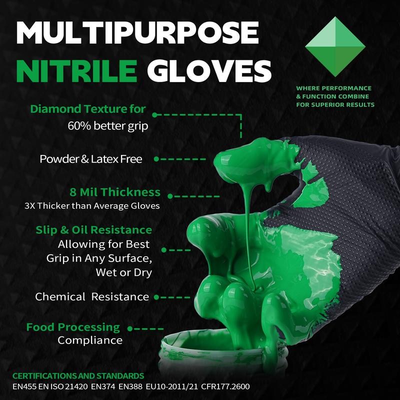 FINITEX 8 Mil Diamond Pattern Black Nitrile Gloves (Automotive Work)