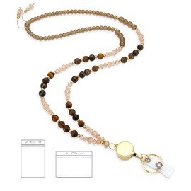 YEATMUE Retractable Lanyards for ID Badges and Keys, Cute Beaded Natural Stone Lanyard for Women, Teacher, Nurse, Tiger Eye