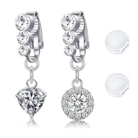 LAURITAMI Fake Belly Button Rings Stainless Steel Fake Belly Ring Silver Clips Belly Piercings for Women Heart Fake Belly Rings