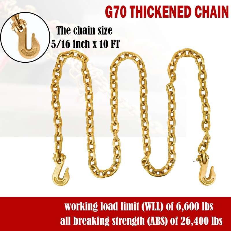 5/16"-3/8" Chain Binders Sets of 2, 5/16"×10ft Chains, Grade 70