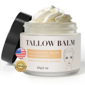 Beef Tallow for Skin Care, Face and Body Moisturizer Cream, Unadulterated Honey and Grass Fed, Soothes Dryness, Repairs the Skin Barrier, 2 Oz