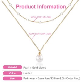 IKOPFLN Pearl Necklace for Women, 14K Gold-Plated Necklace, Layered Freshwater Pearl Necklaces, Trendy, Simple Herringbone Chain, Pearl Necklace for Women and Girls, Jewellery Gifts, AB